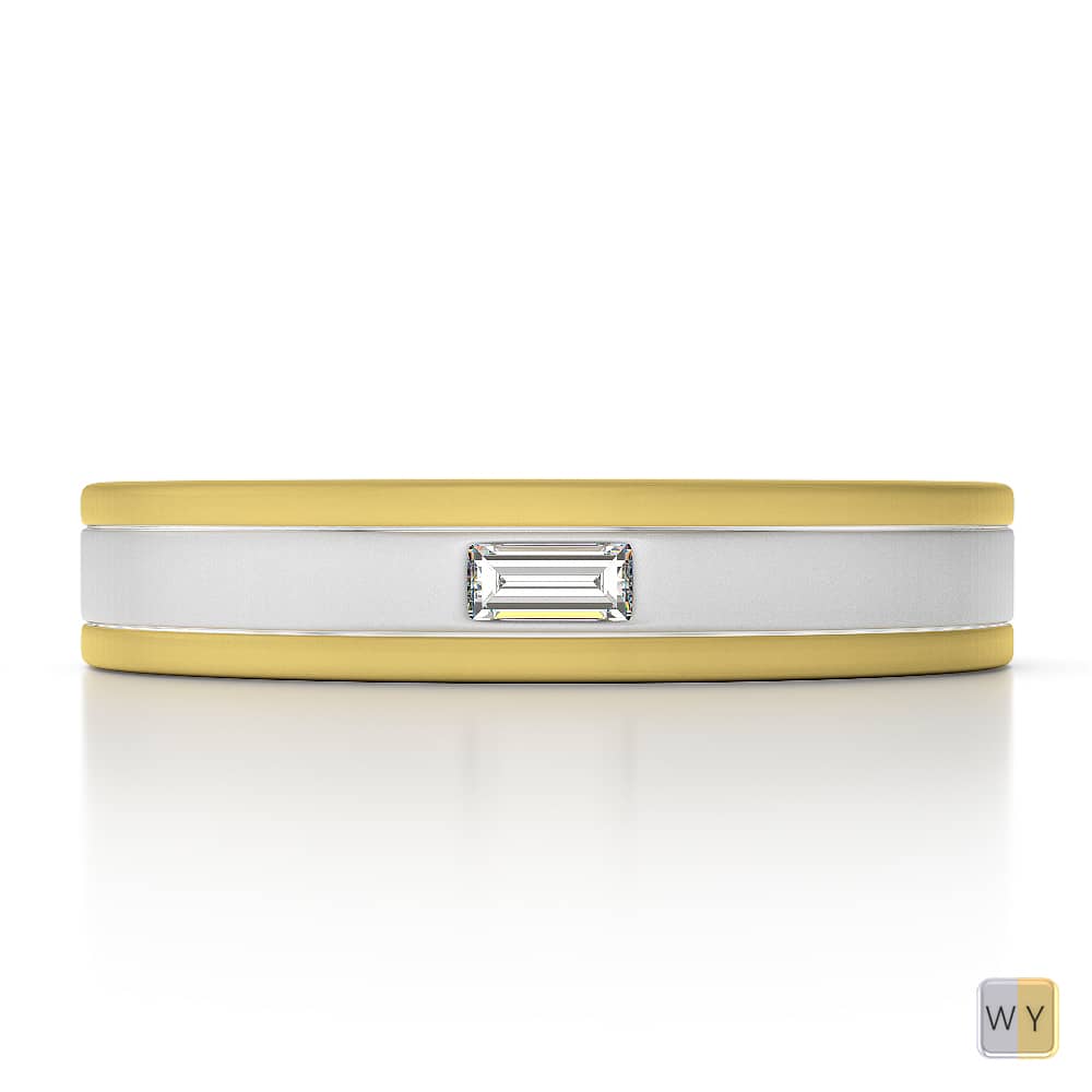 5 MM Flush Set Mens Diamond Wedding Ring in White and Yellow Gold ATZR-0122