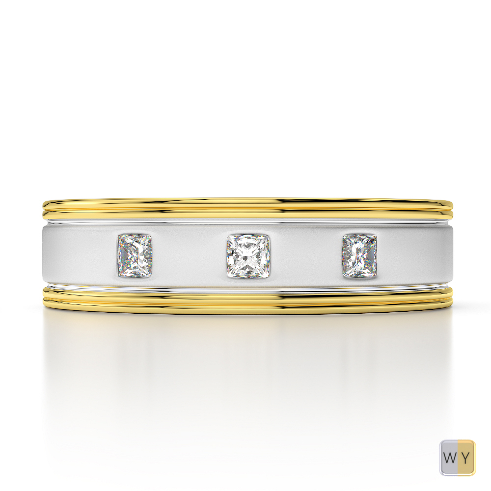Two Tone Flush Set Mens Diamond Wedding Ring in Gold ATZR-0127