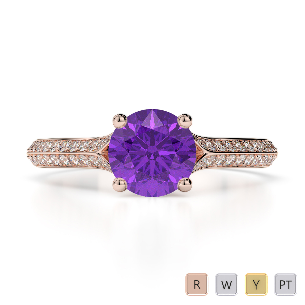 Prong Set Amethyst and Diamond Engagement Ring in Gold / Platinum ATZR-0198