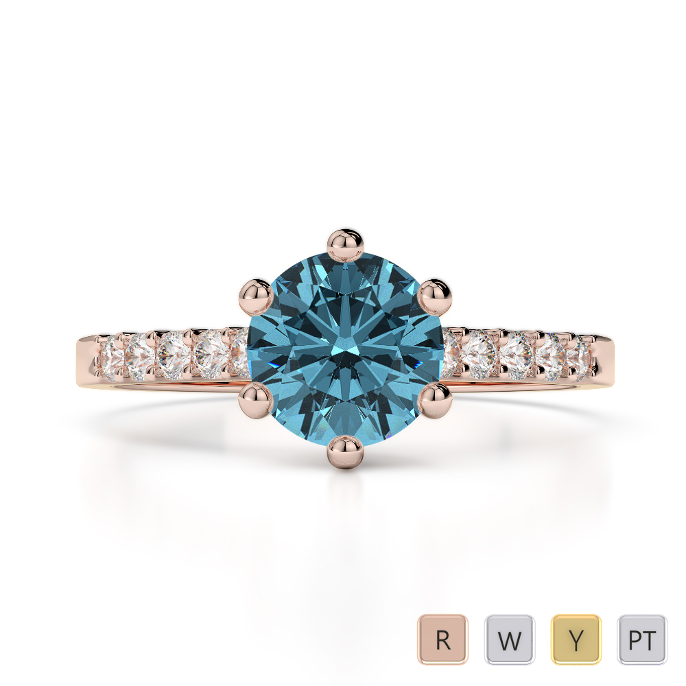 Round Cut Engagement Ring With Diamond & Aquamarine in Gold / Platinum ATZR-0206