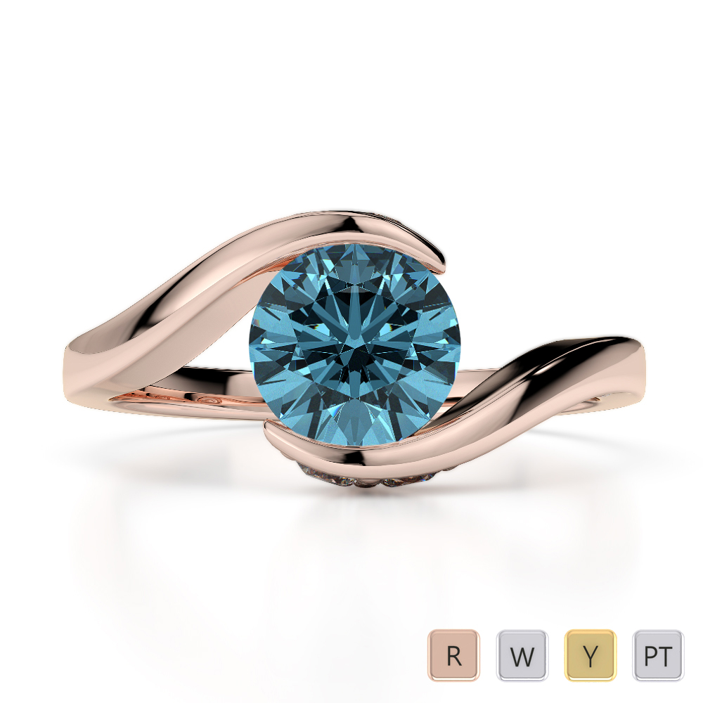 Bezel Set Aquamarine Engagement Ring With Diamond in Gold / Platinum ATZR-0207