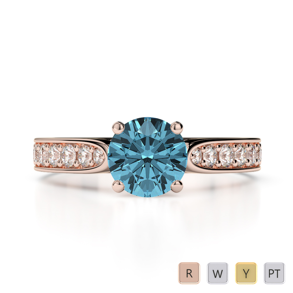Round Cut Aquamarine & Diamond Engagement Ring in Gold / Platinum ATZR-0219