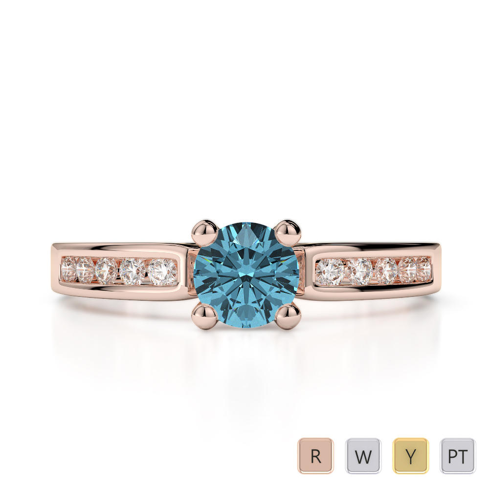 Prong Set Aquamarine & Channel Set Diamond Engagement Ring in Gold / Platinum ATZR-0246