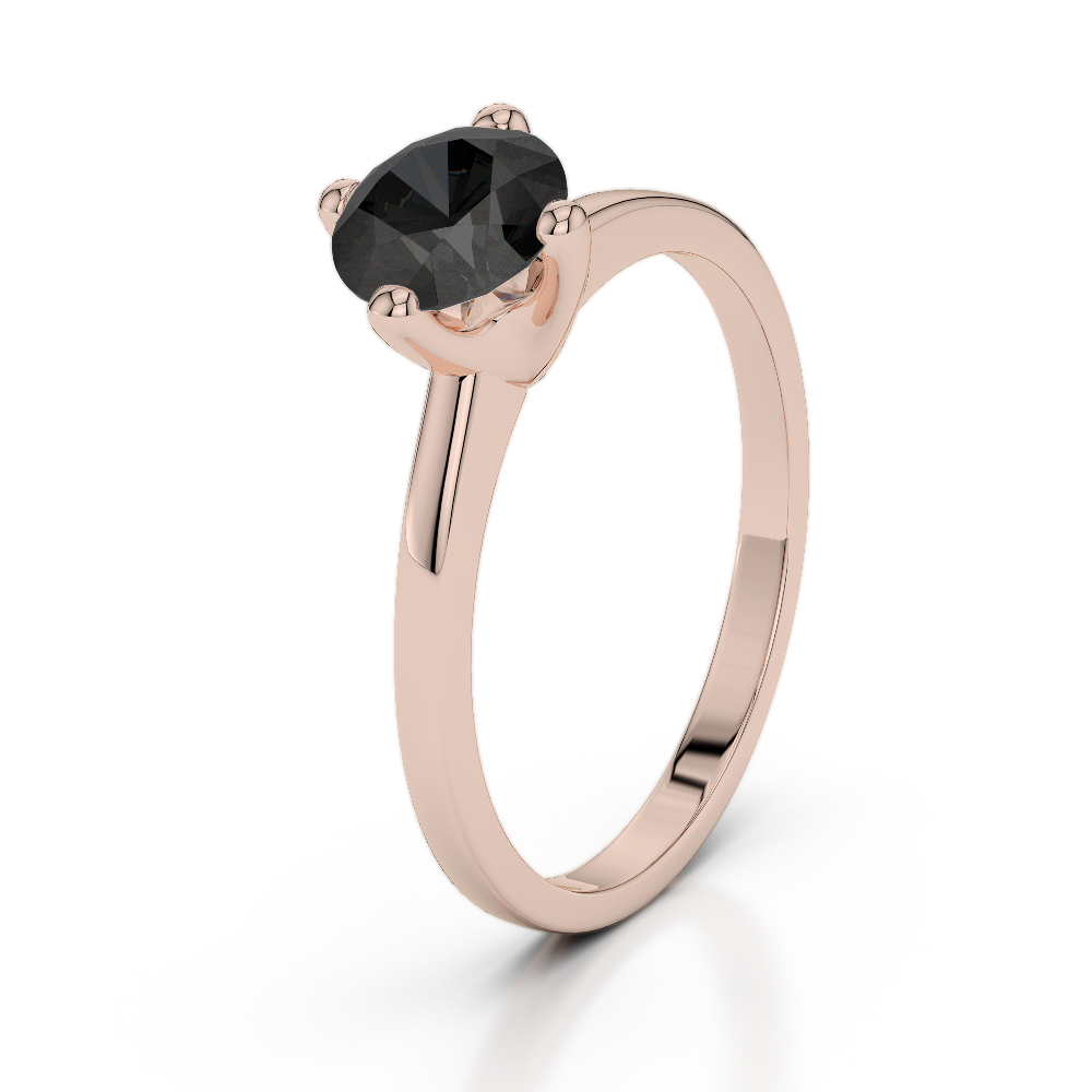 Round Cut Single Stone Black Diamond Engagement Ring in Gold / Platinum ATZR-0271