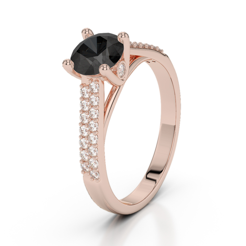 Hidden Black Diamond Engagement Ring in Gold / Platinum ATZR-0280