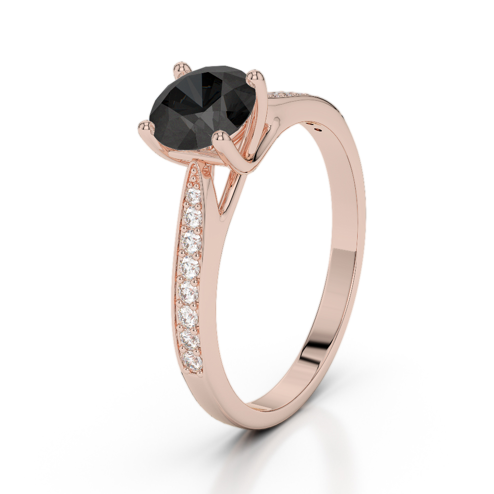 Round Cut Engagement Ring With Black Diamond in Gold / Platinum ATZR-0284