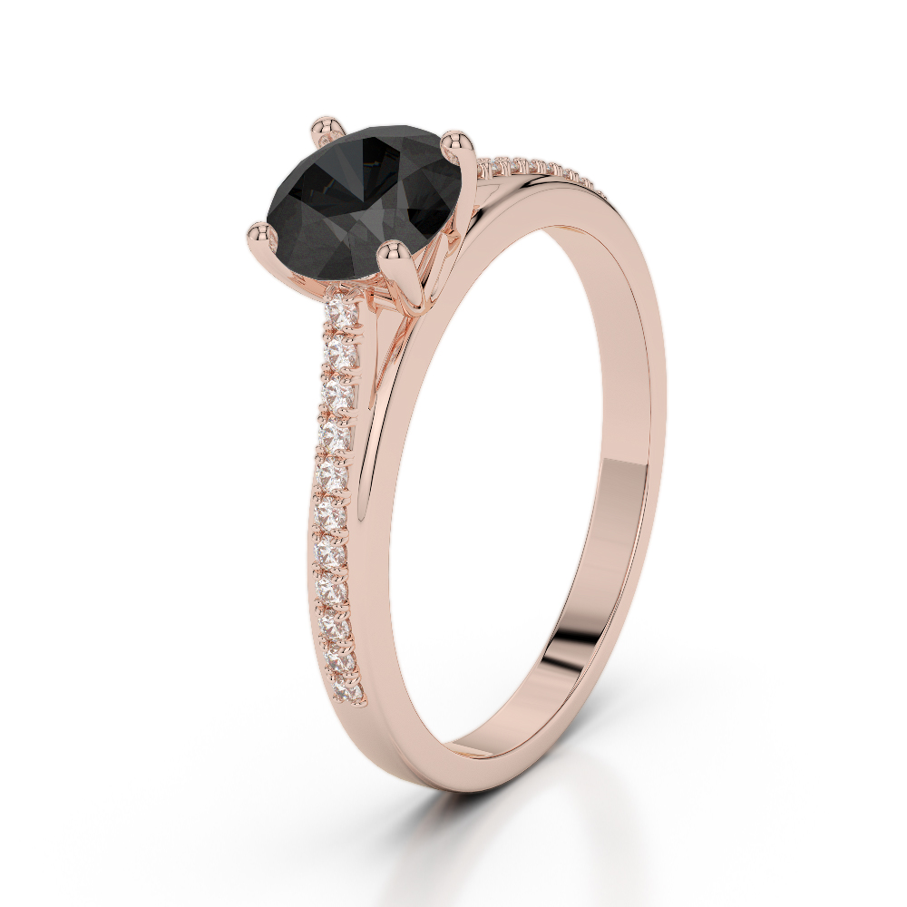 Round Cut Engagement Ring With Black Diamond in Gold / Platinum ATZR-0288