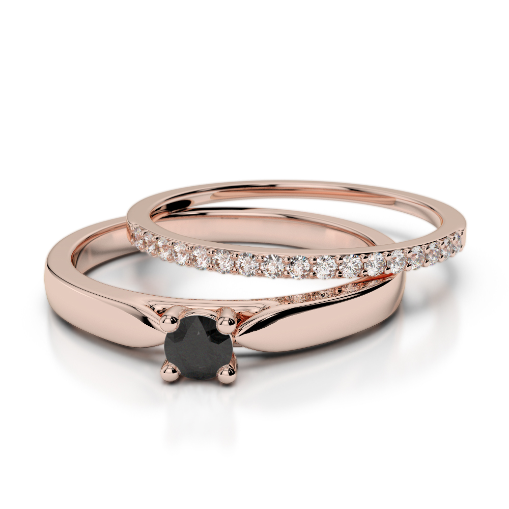 4 Claw Set Solitaire Black Diamond Bridal Set Ring in Gold / Platinum ATZR-0294