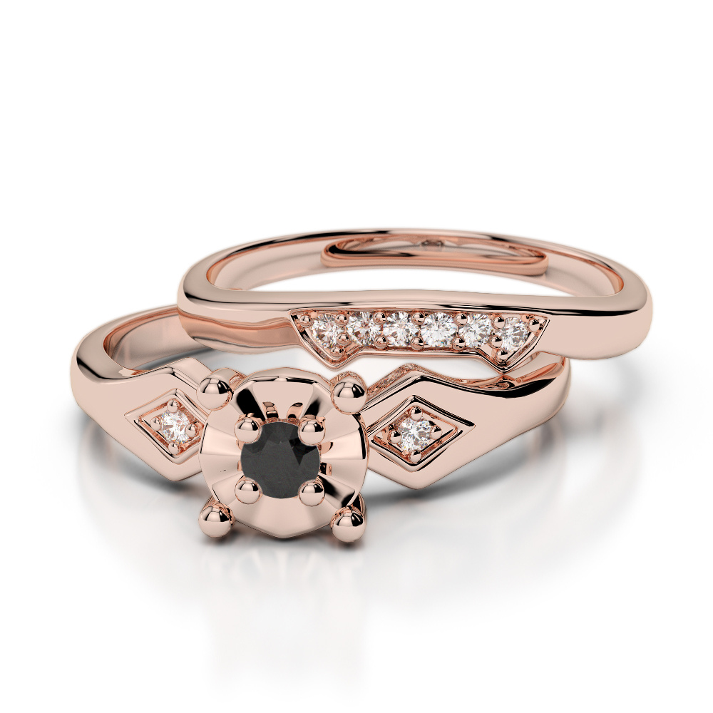 9 Stone Round Cut Black Diamond Bridal Set Ring 0297