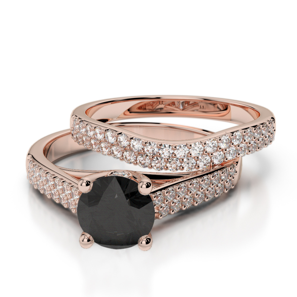 Double Row Prong Set Bridal Set Ring With Black Diamond 0346