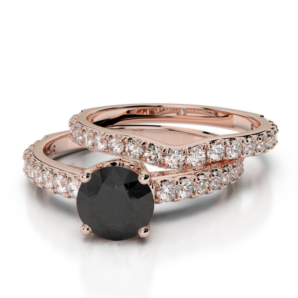 Scallop Set Black Diamond Bridal Set Ring in Gold / Platinum ATZR-0351