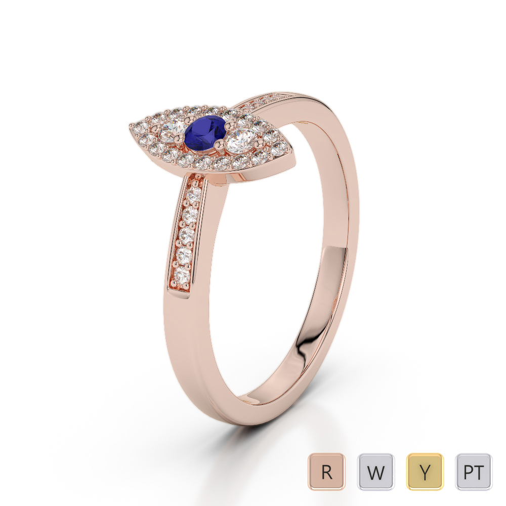 Prong Set Blue Sapphire and Diamond Engagement Ring in Gold / Platinum ATZR-0223