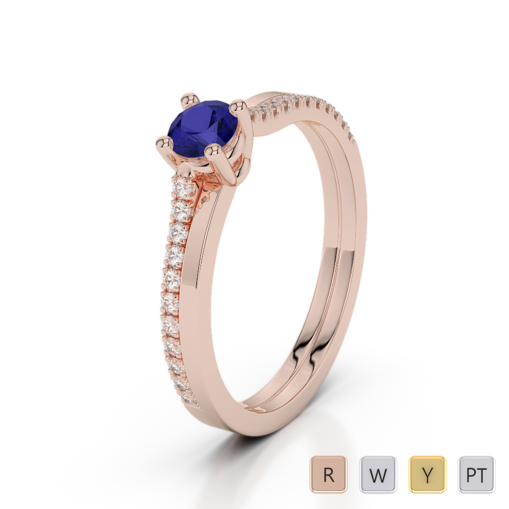 Claw Set Blue Sapphire Engagement Ring With Diamond in Gold / Platinum ATZR-0232