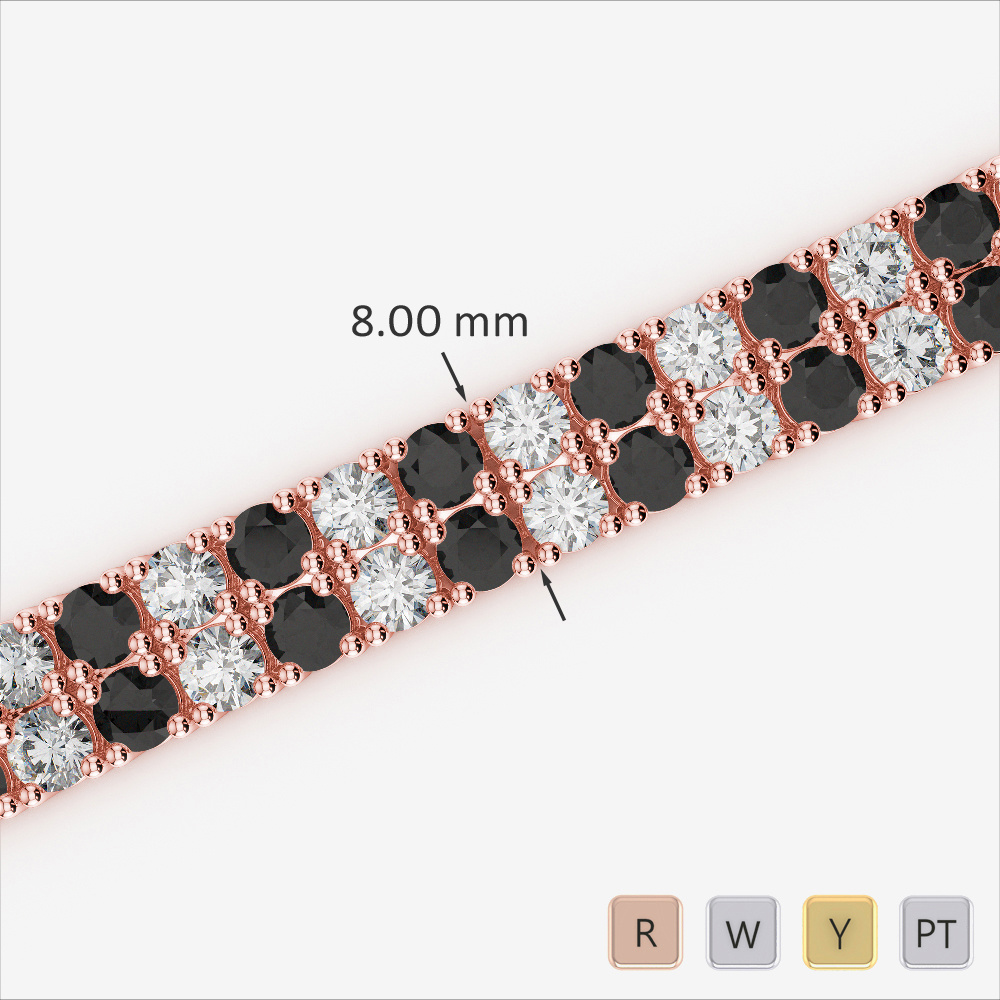 Double Row Round Cut Black Diamond Studded Bracelet 0745