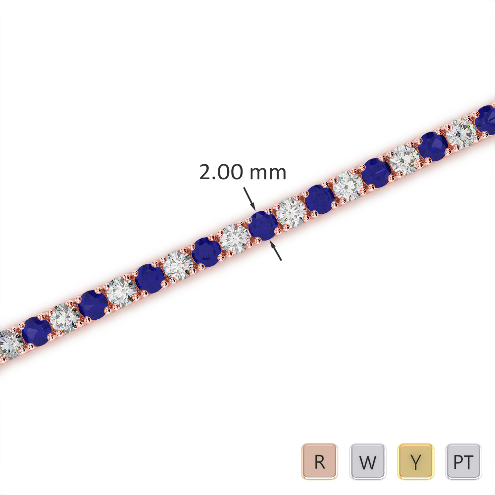 Round Cut Blue Sapphire and Diamond Bracelet 0709