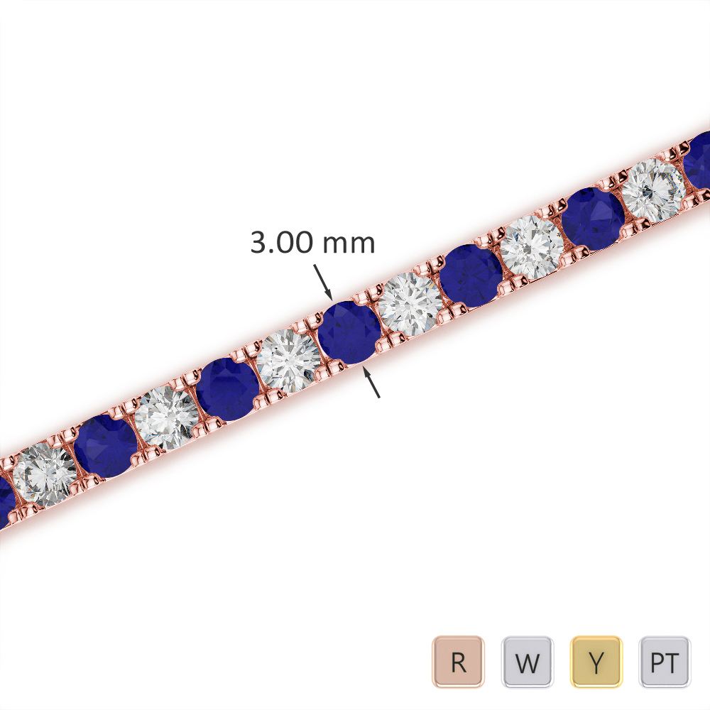 Round Cut Diamond and Blue Sapphire Bracelet in Gold / Platinum ATZBR-0725