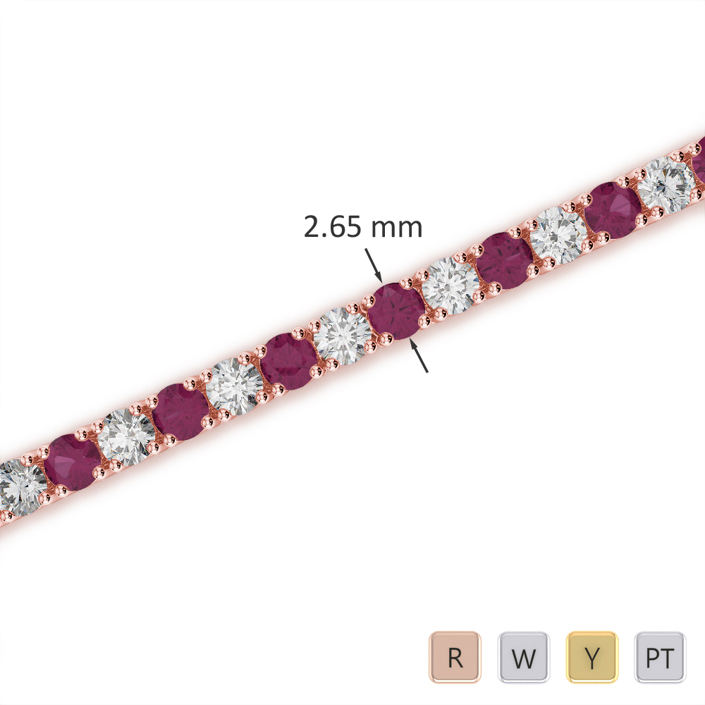 Round Cut Ruby and Diamond Bracelet in Gold / Platinum ATZBR-0713