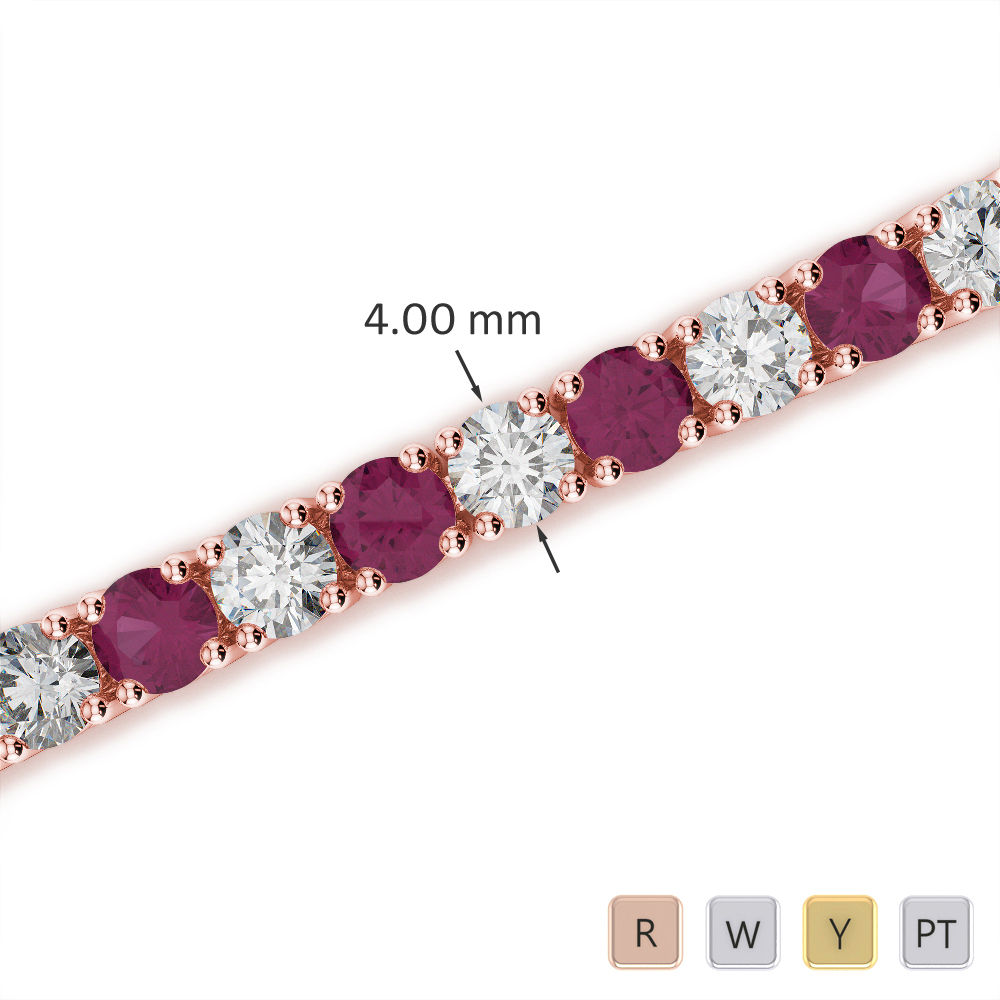 Round Cut Ruby and Diamond Bracelet in Gold / Platinum ATZBR-0717