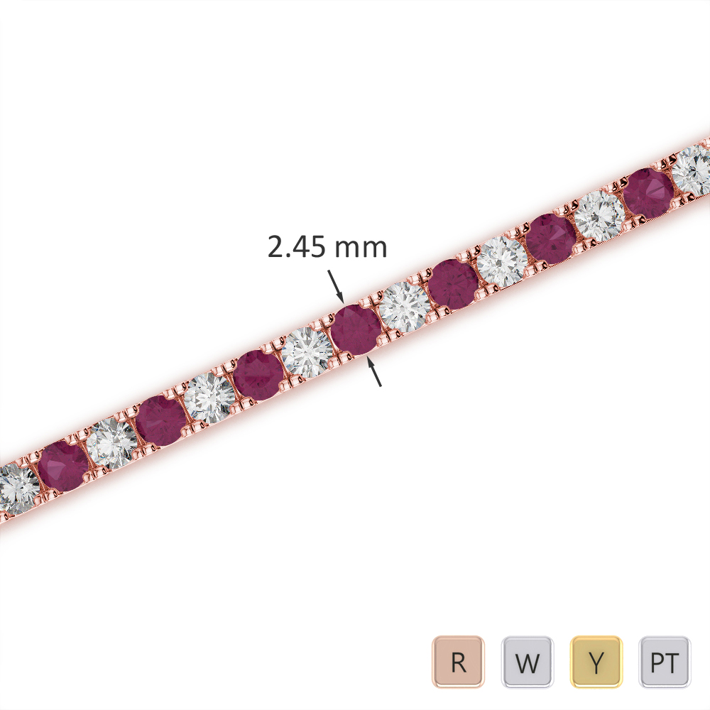 Round Cut Ruby and Diamond Bracelet in Gold / Platinum ATZBR-0722