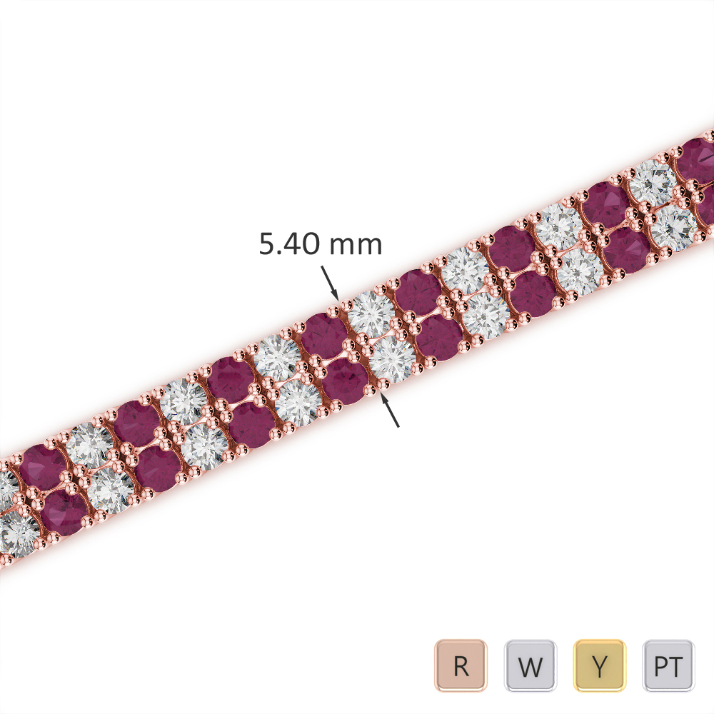 Round Cut Ruby & Diamond Bracelet in Gold / Platinum ATZBR-0741