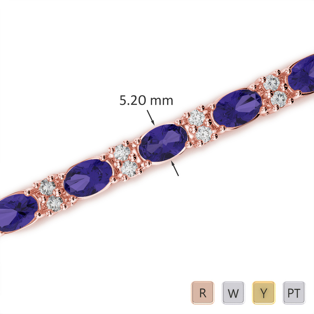 Oval Shape Tanzanite & Round Cut Diamond Bracelet 0732