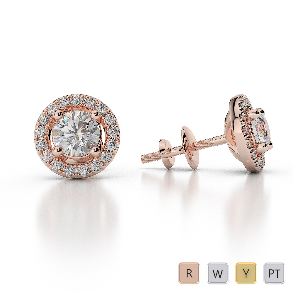 Prong Set Diamond Halo Earrings in Gold / Platinum ATZER-0482