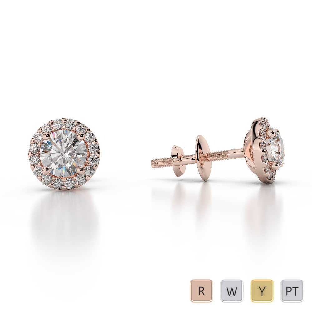 Round Cut Diamond Halo Earrings in Gold / Platinum ATZER-0484