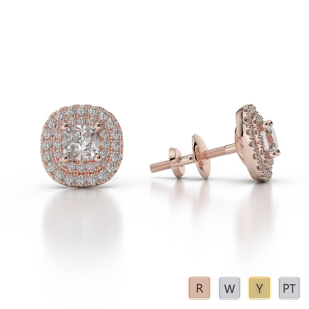 Round Cut Diamond Halo Earrings in Gold / Platinum ATZER-0488