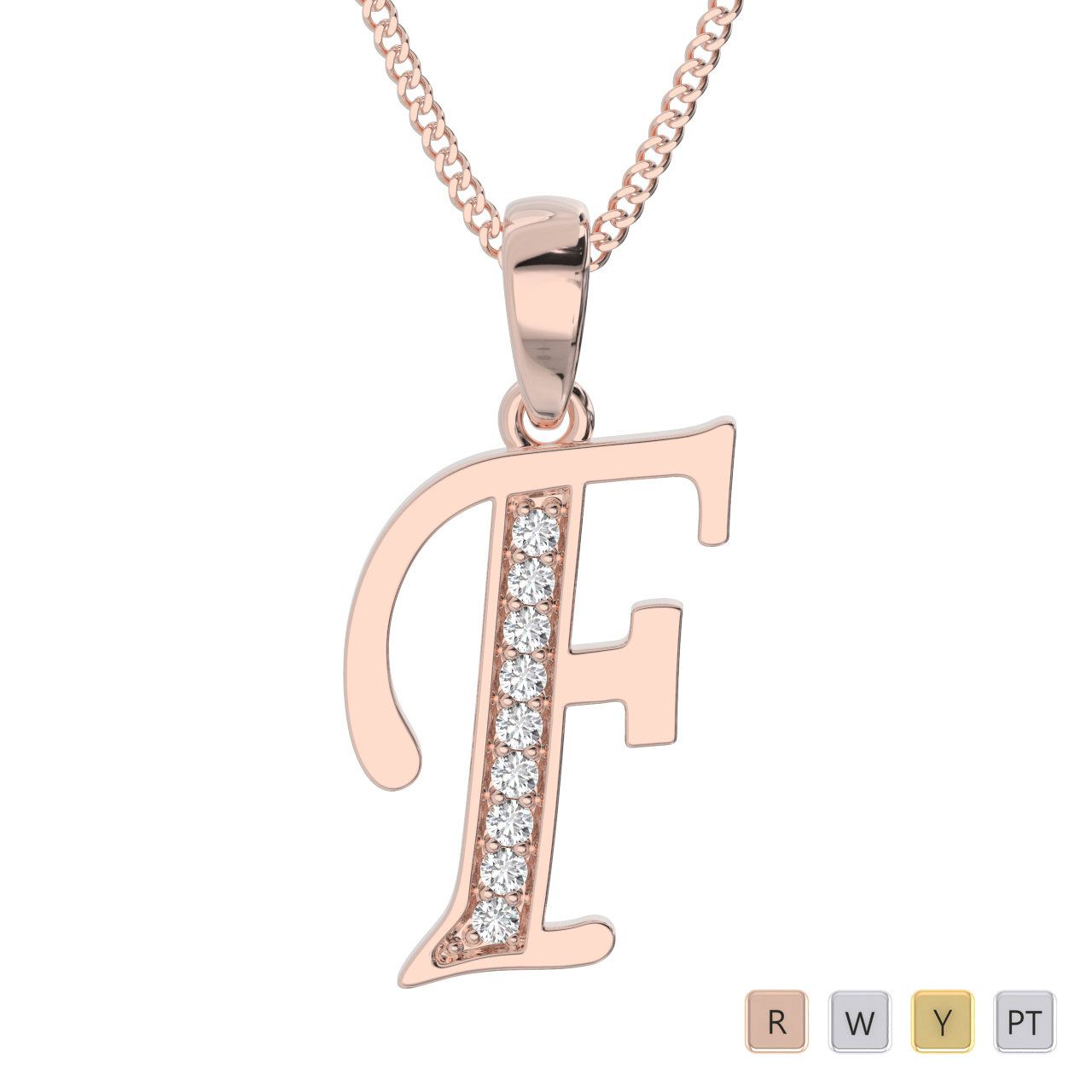 9 Stone Diamond Initial Necklaces 0587 9 Stone Diamond Initial Necklaces 0587