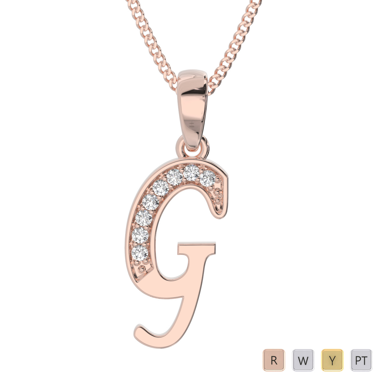 Round Cut Diamond Initial Necklaces 0588