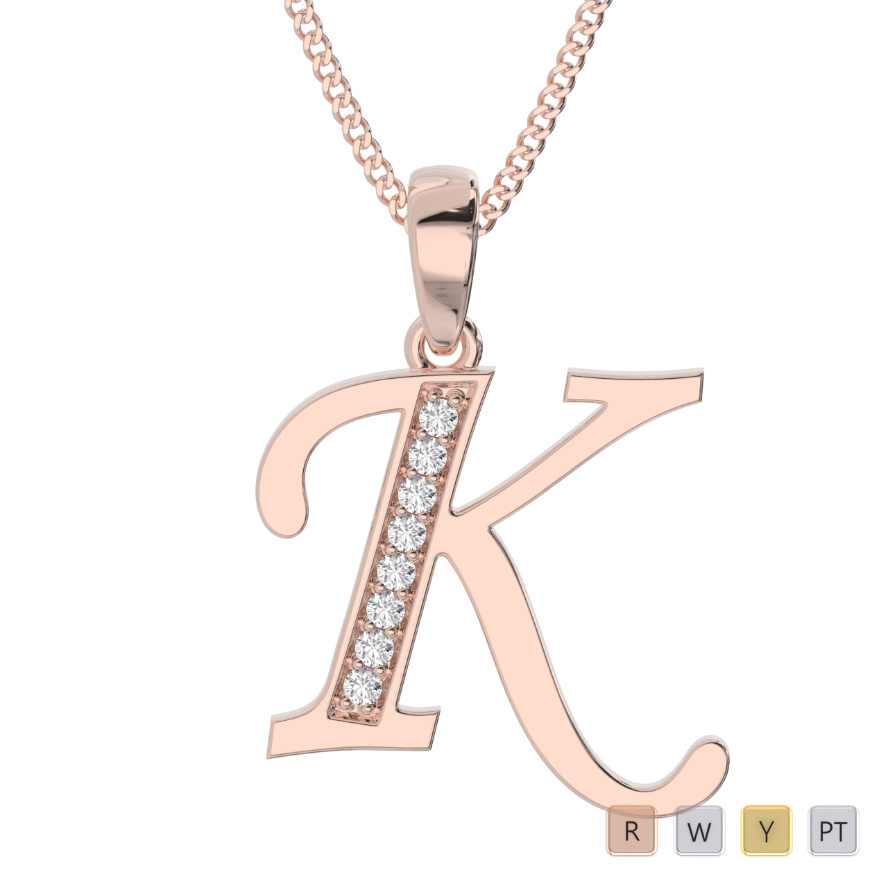 Round Cut Diamond Initial Necklaces 0592