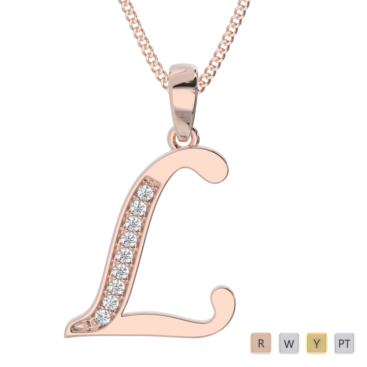 9 Stone Diamond Initial Necklaces 0593