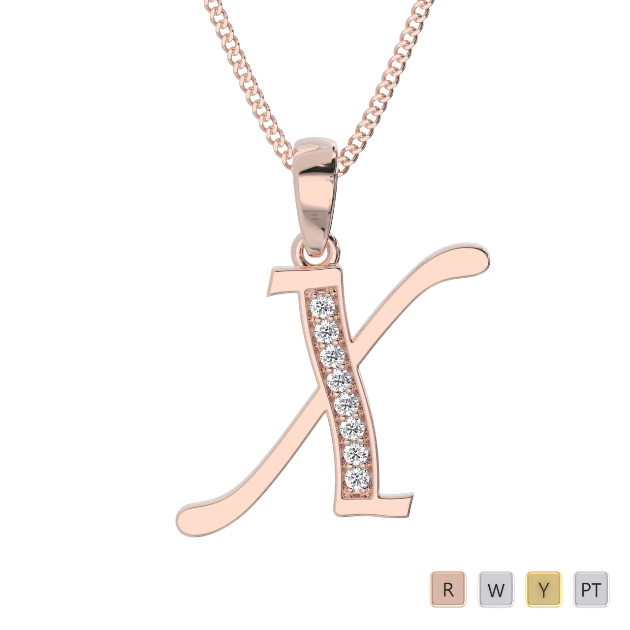 8 Stone Diamond Initial Necklaces 0605