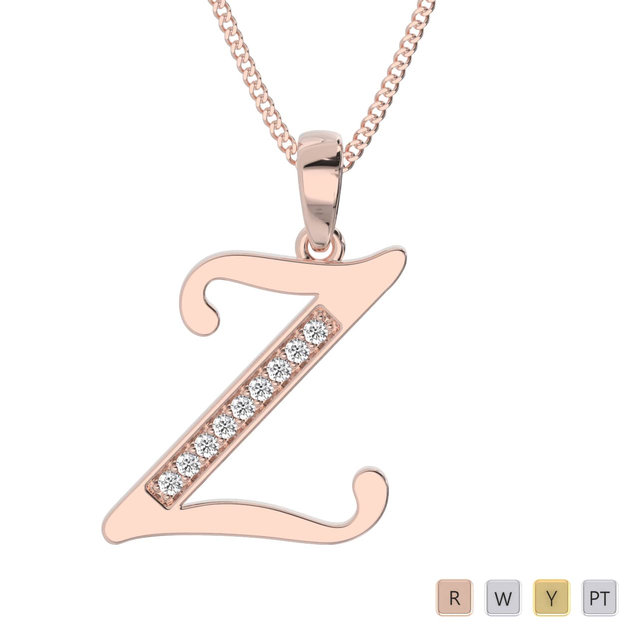 Claw Set Diamond Initial Necklaces in Gold / Platinum ATZNK-0607