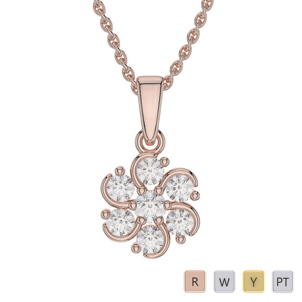 Seven Stone Prong Set Cluster Diamond Necklaces in Gold / Platinum ATZNK-0554