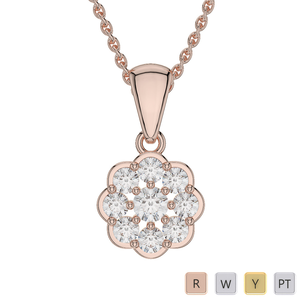 9 Stones Flower Shape Diamond Cluster Necklaces 0558