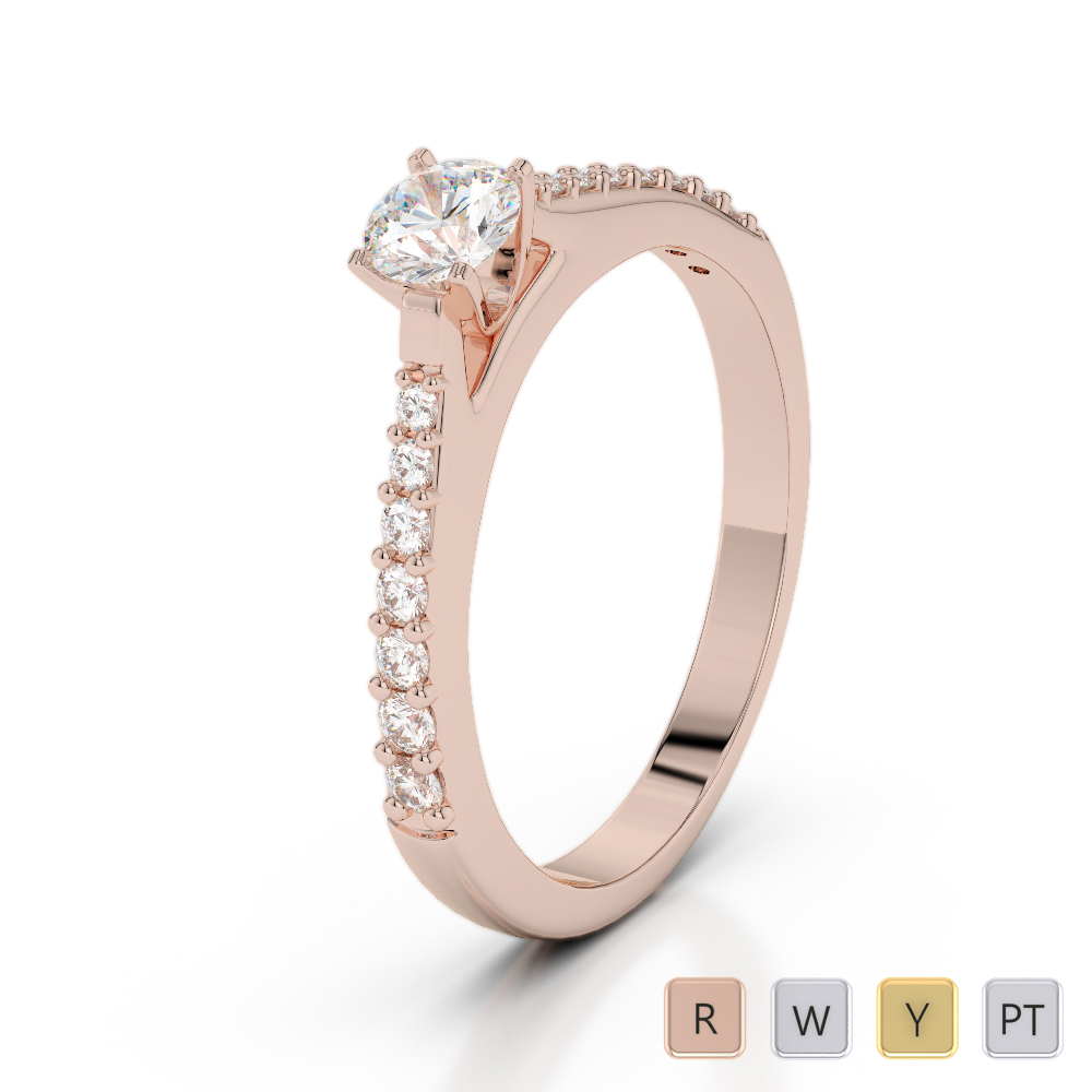 Round Cut Diamond Engagement Ring in Gold / Platinum ATZR-0277