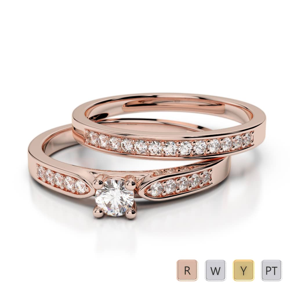 Round Cut Bridal Set Ring With Diamond in Gold / Platinum ATZR-0293