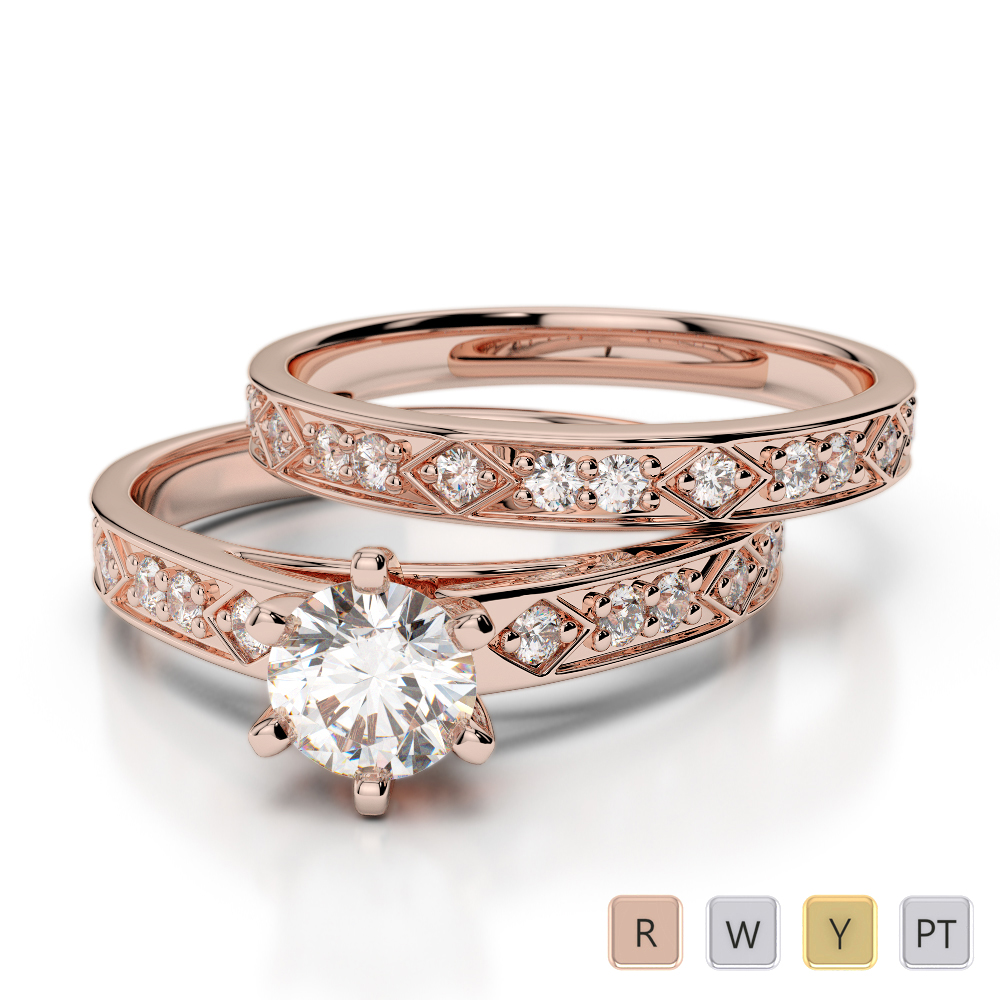Round Cut Diamond Bridal Set Ring in Gold / Platinum ATZR-0306