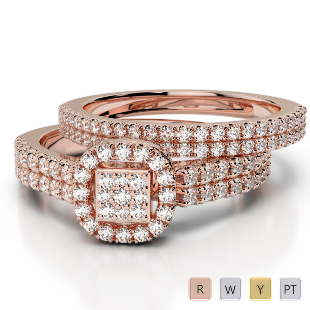 Double Row Round Cut Diamond Bridal Set Ring 0320