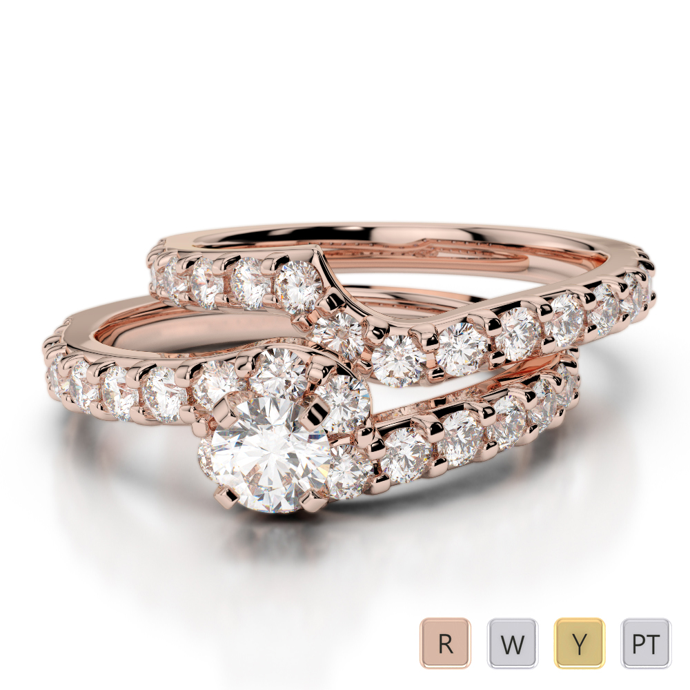 Four Claw Set Diamond Bridal Set Ring in Gold / Platinum ATZR-0325