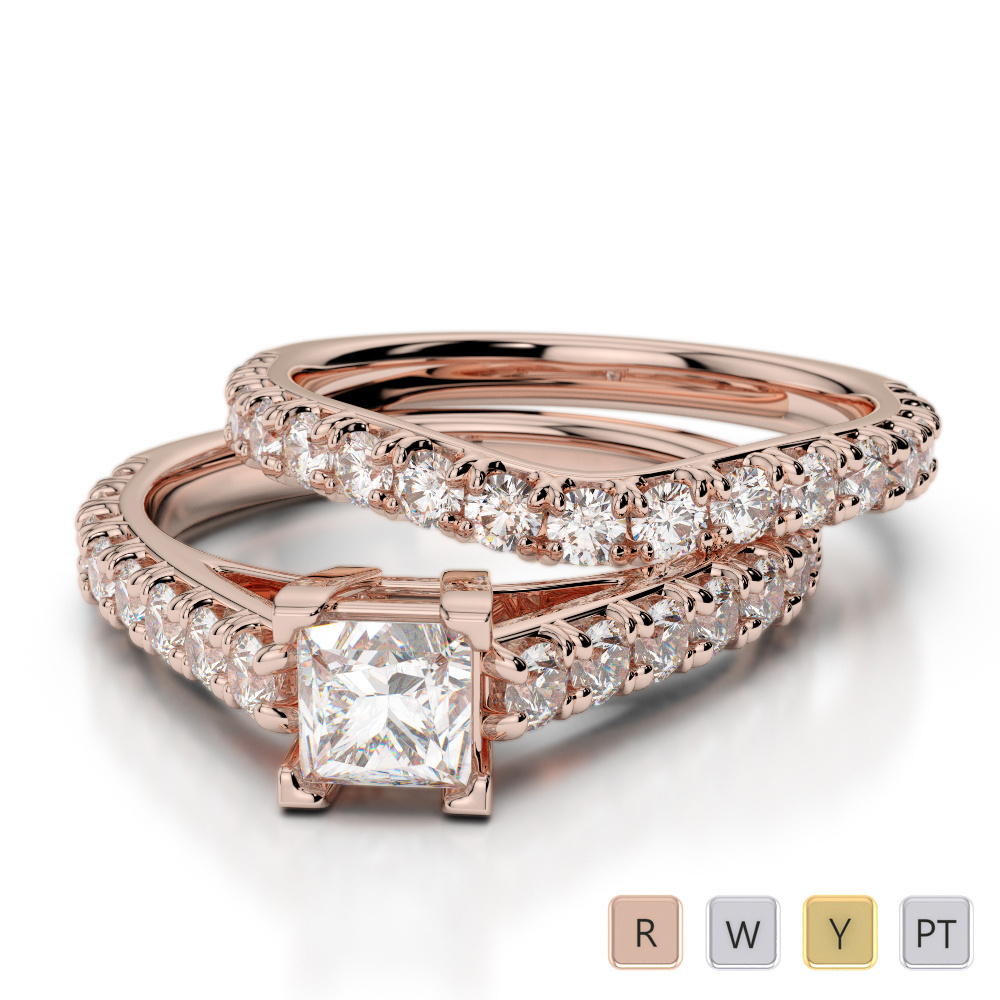 Round and Princess Cut Diamond Bridal Set Ring 0327