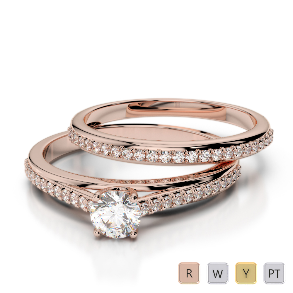 Round Cut Diamond Bridal Set Ring in Gold / Platinum ATZR-0354