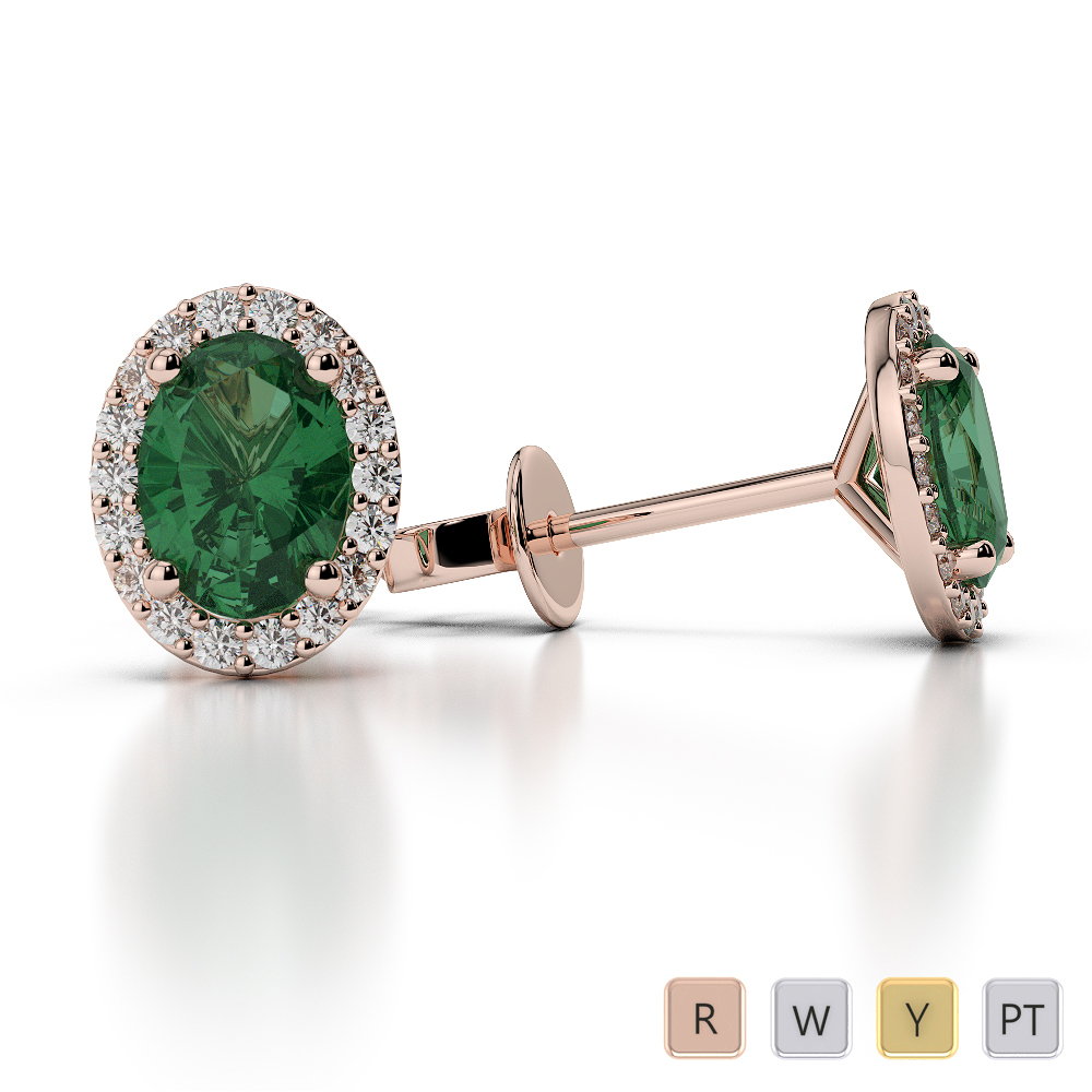 Oval Shape Emerald Earrings With Diamond in Gold / Platinum ATZER-0475