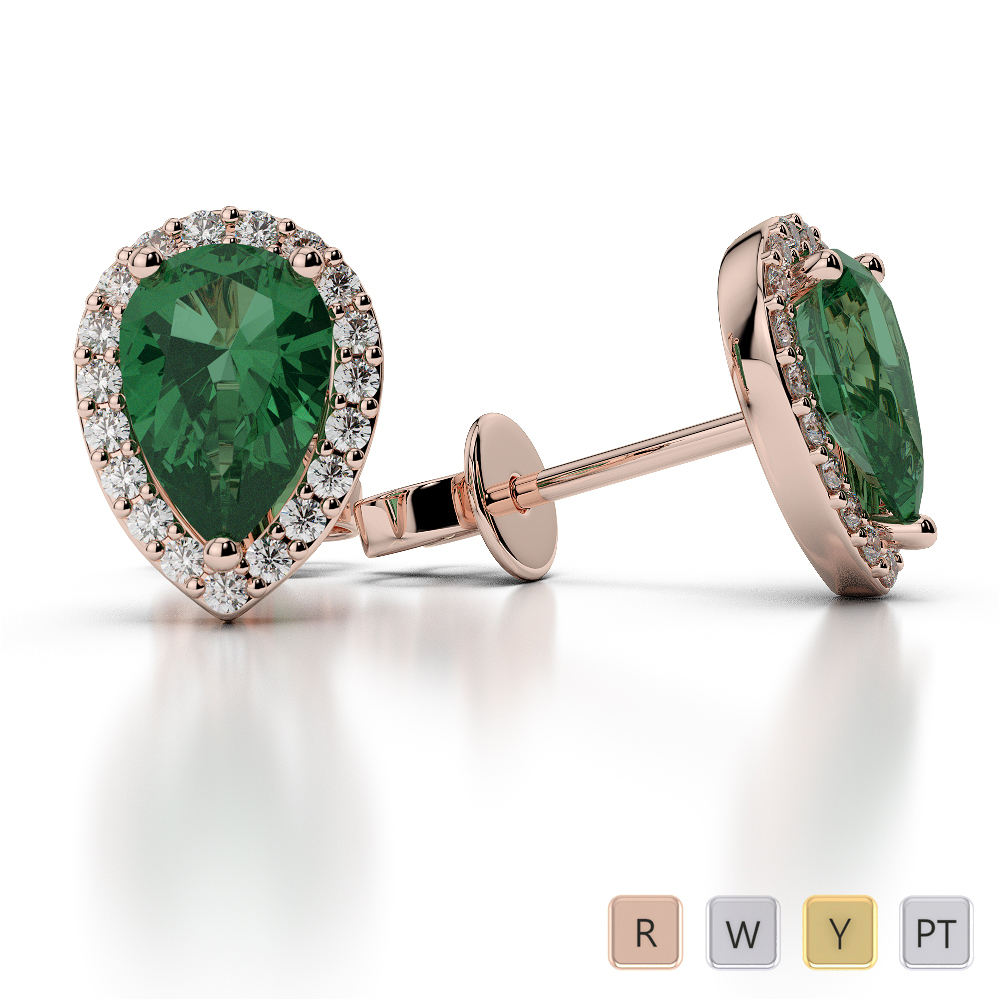 Pear Shape Emerald and Diamond Earrings in Gold / Platinum ATZER-0479