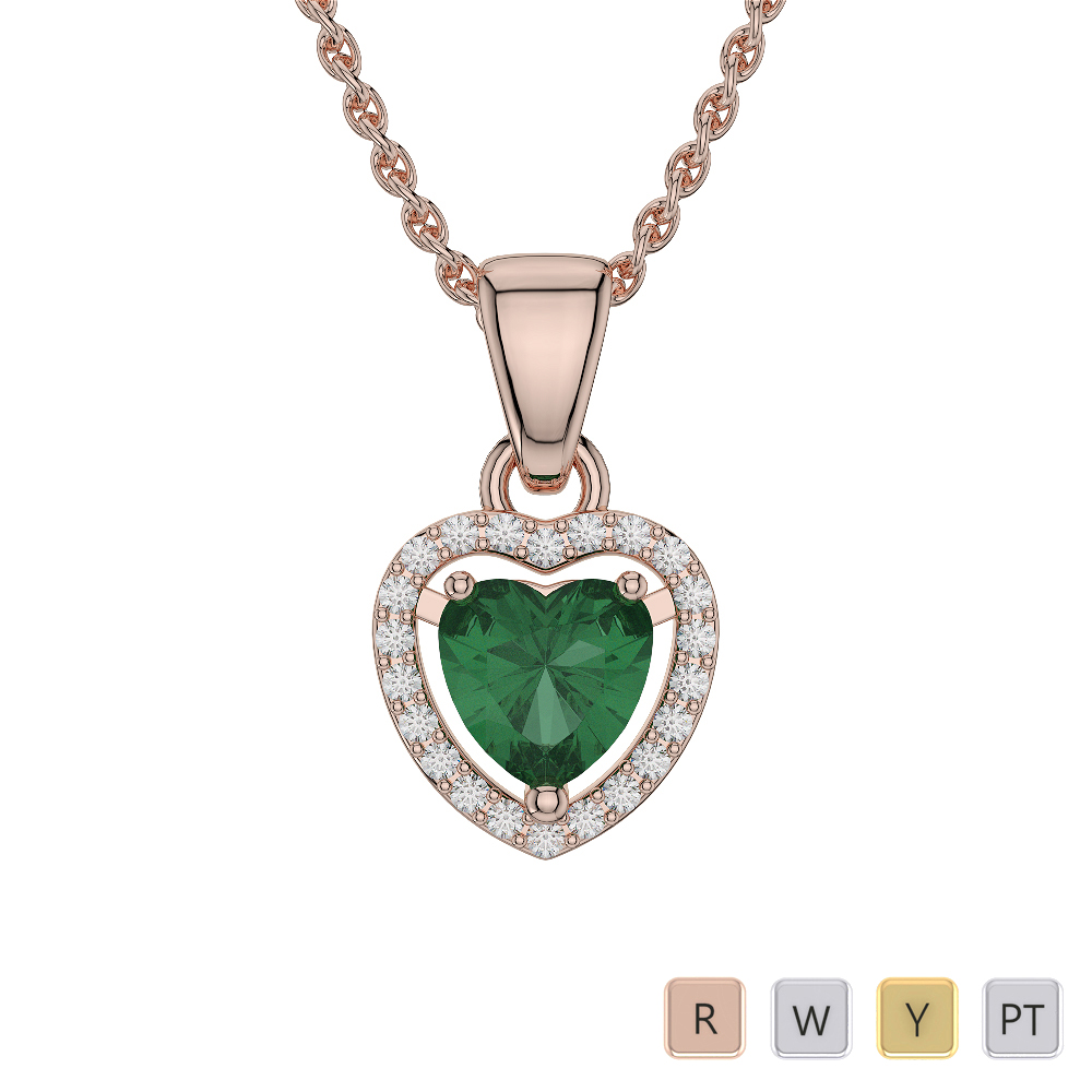 Heart Shape Necklaces With Emerald & Diamond in Gold / Platinum ATZNK-0564