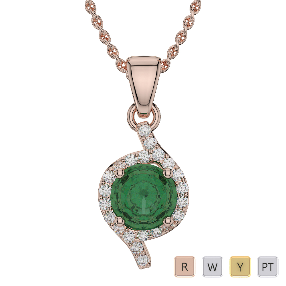 Prong Set Emerald Necklaces With Diamond in Gold / Platinum ATZNK-0574