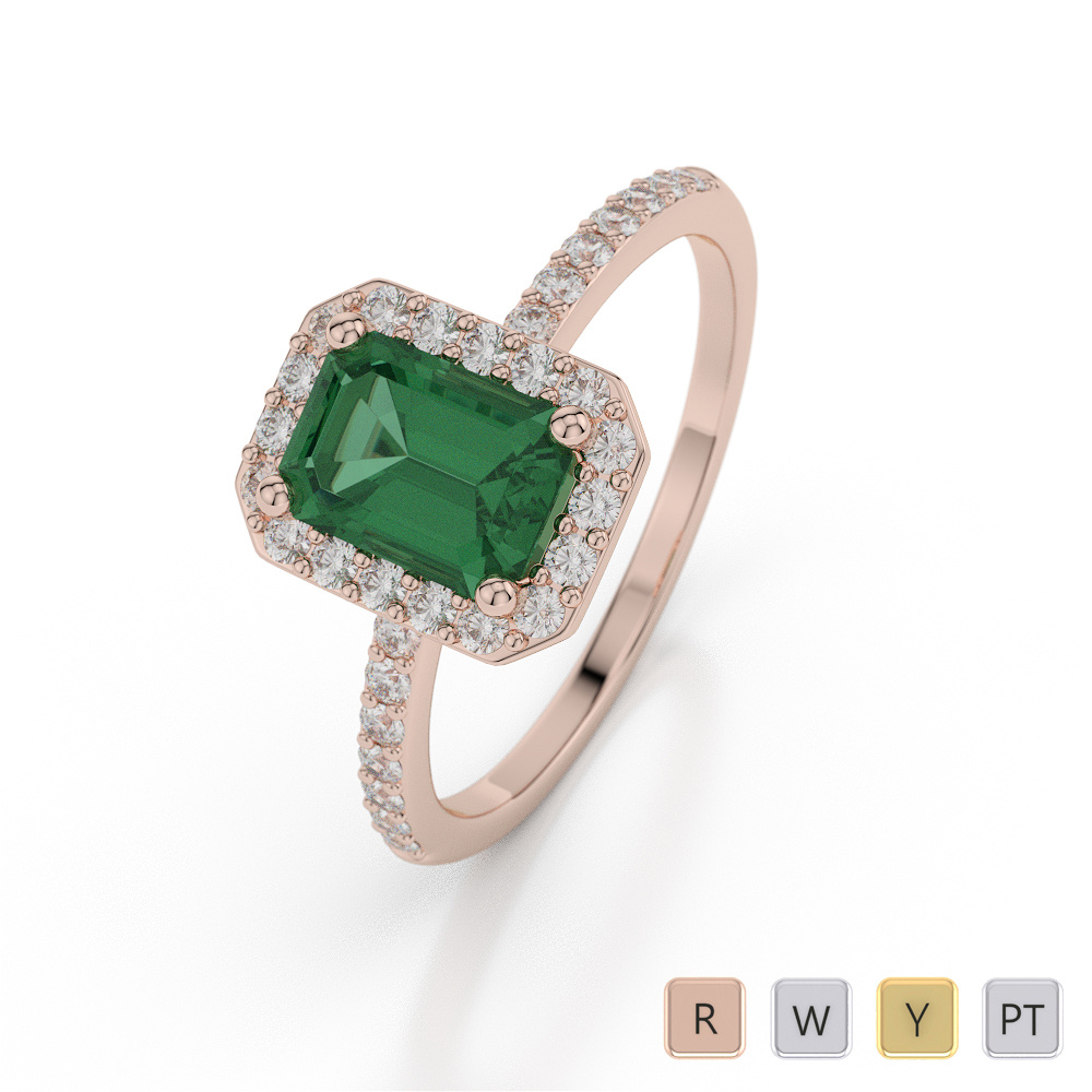 Prong Set Engagement Ring With Emerald and Diamond 0040