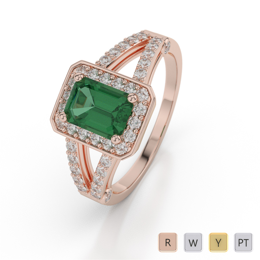 Emerald Engagement Ring With Round Cut Diamond 0041