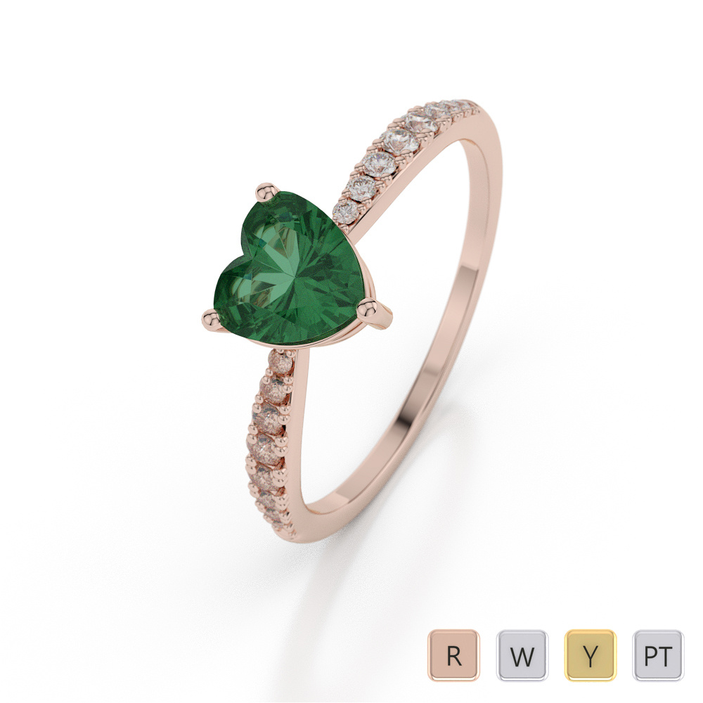 Heart Shape Emerald and Diamond Engagement Ring 0042